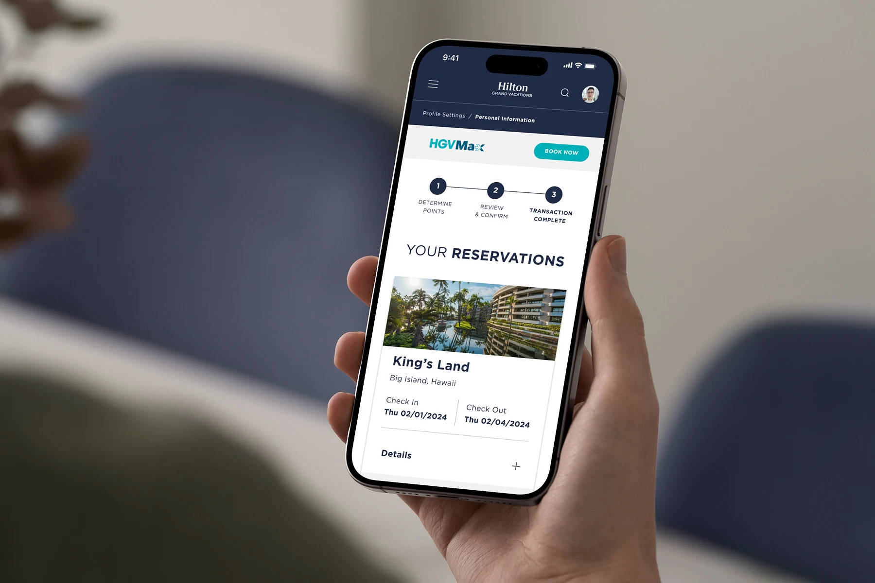 Mobile booking experience on iPhone in hand